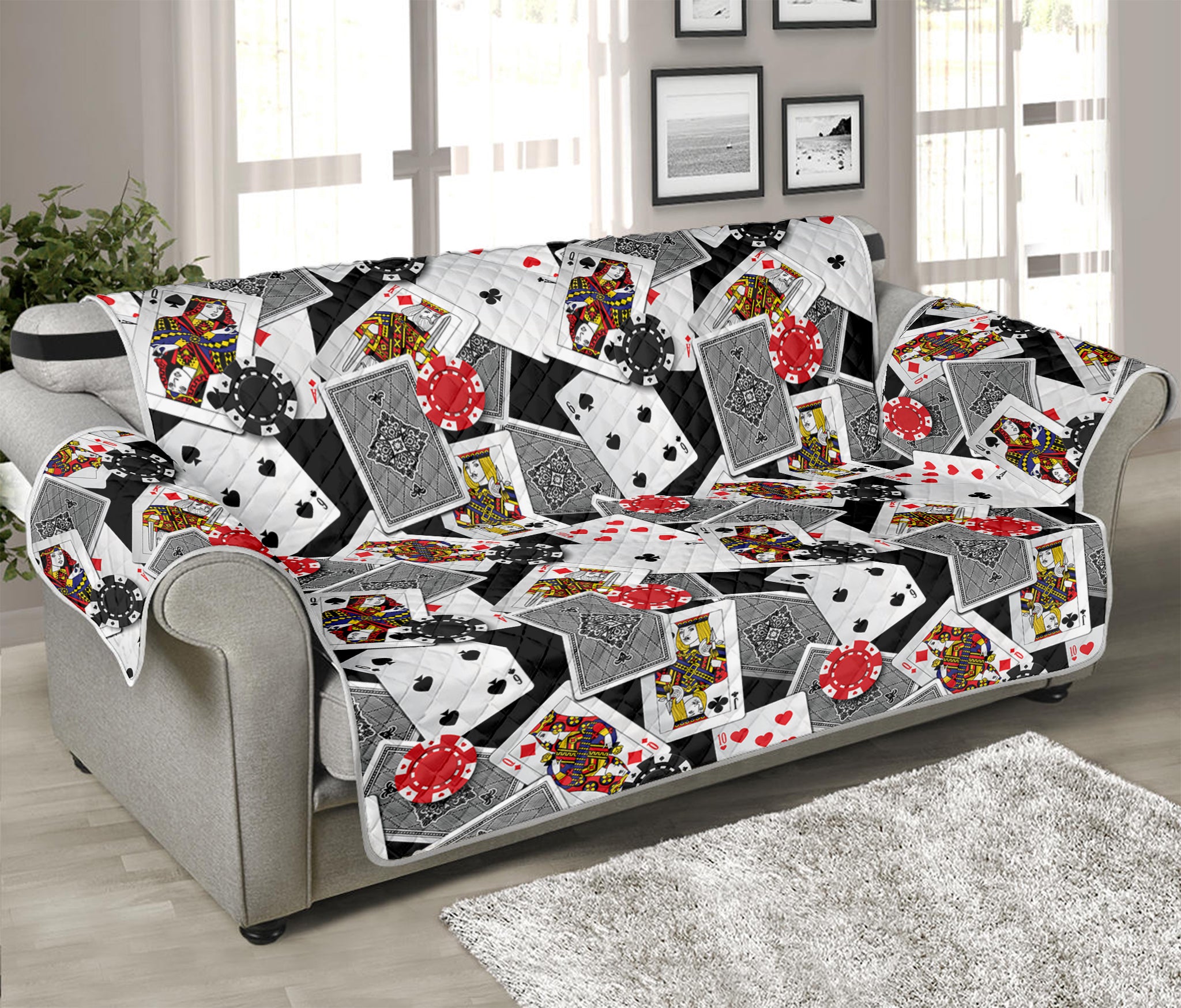 Casino Card And Chip Pattern Print Sofa Protector