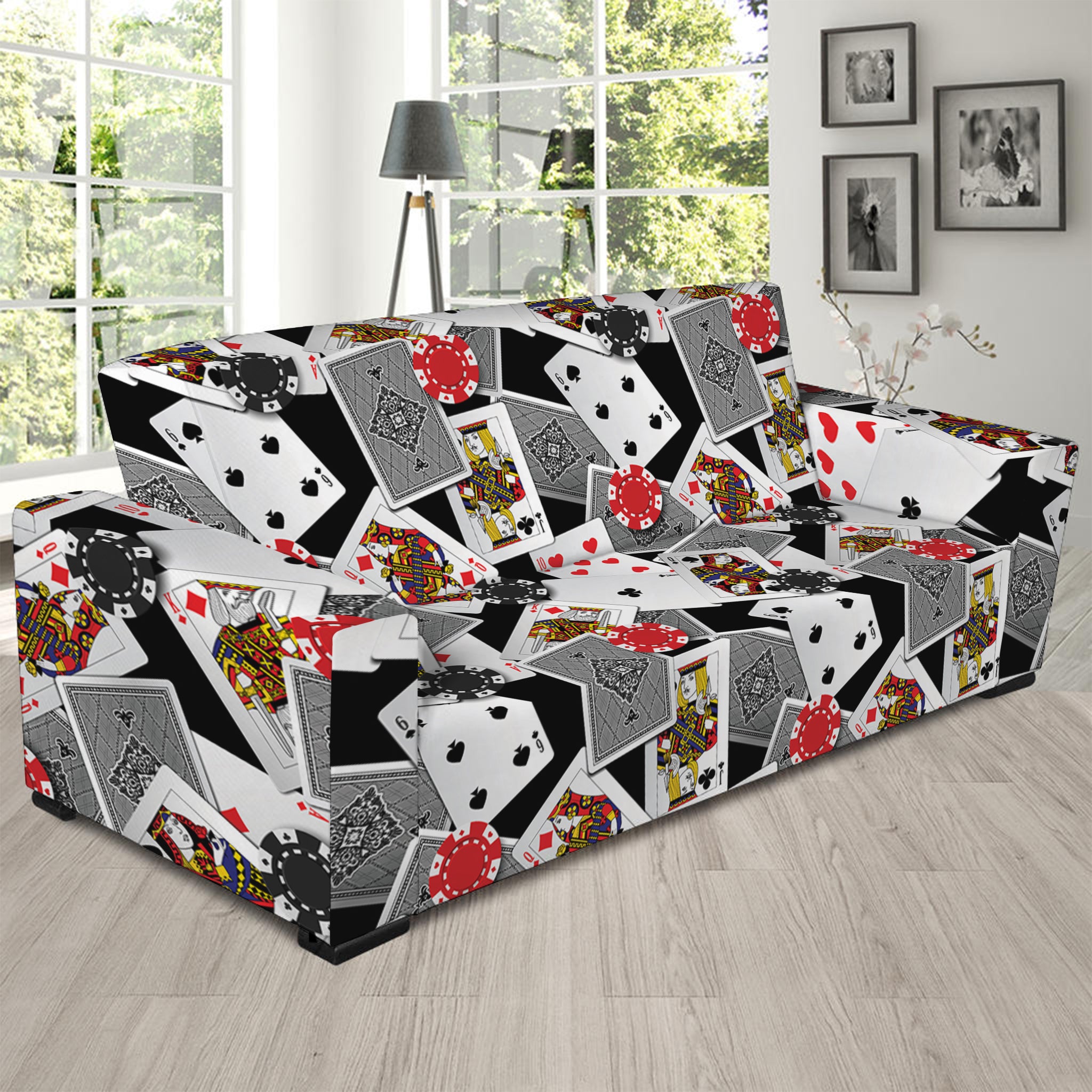 Casino Card And Chip Pattern Print Sofa Slipcover