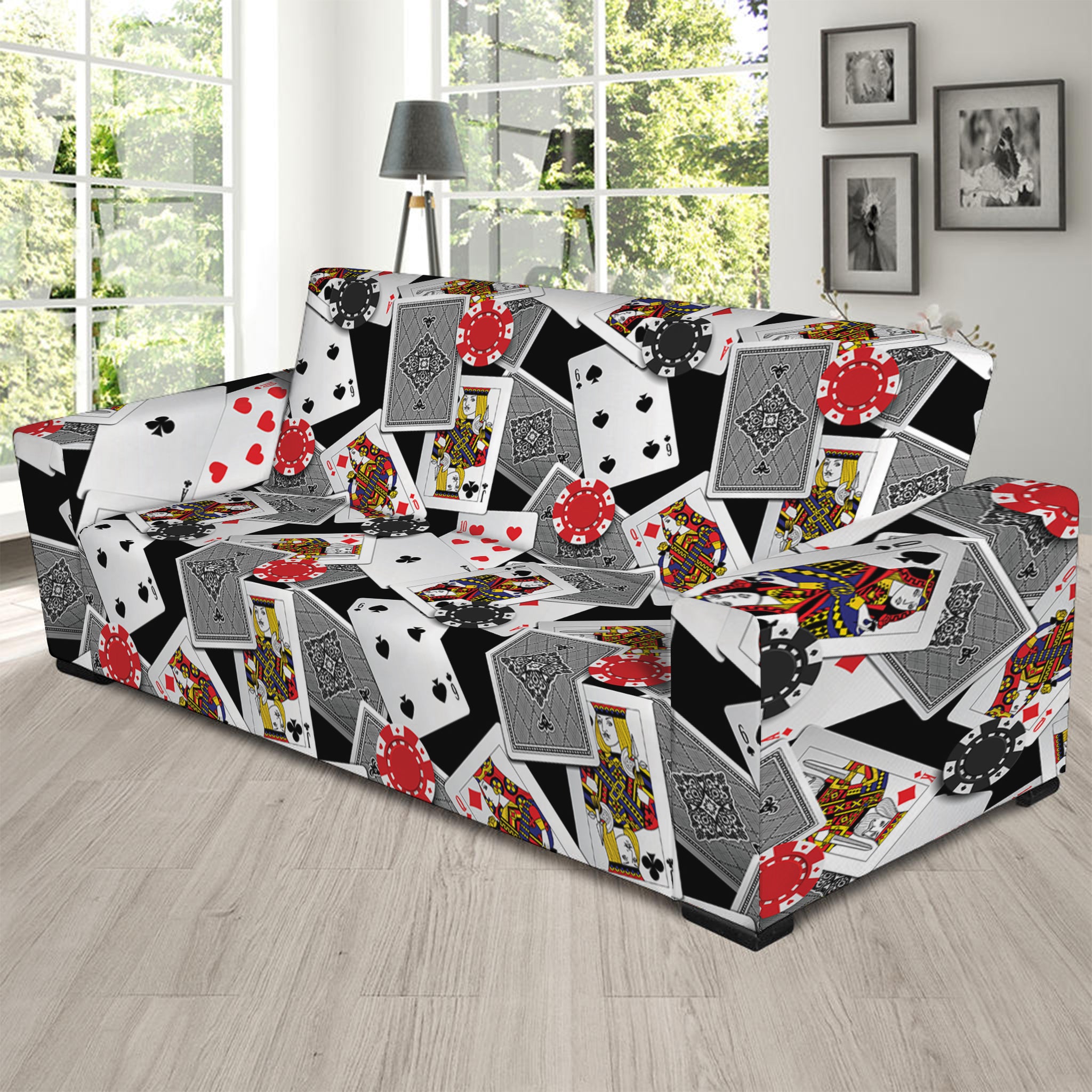 Casino Card And Chip Pattern Print Sofa Slipcover