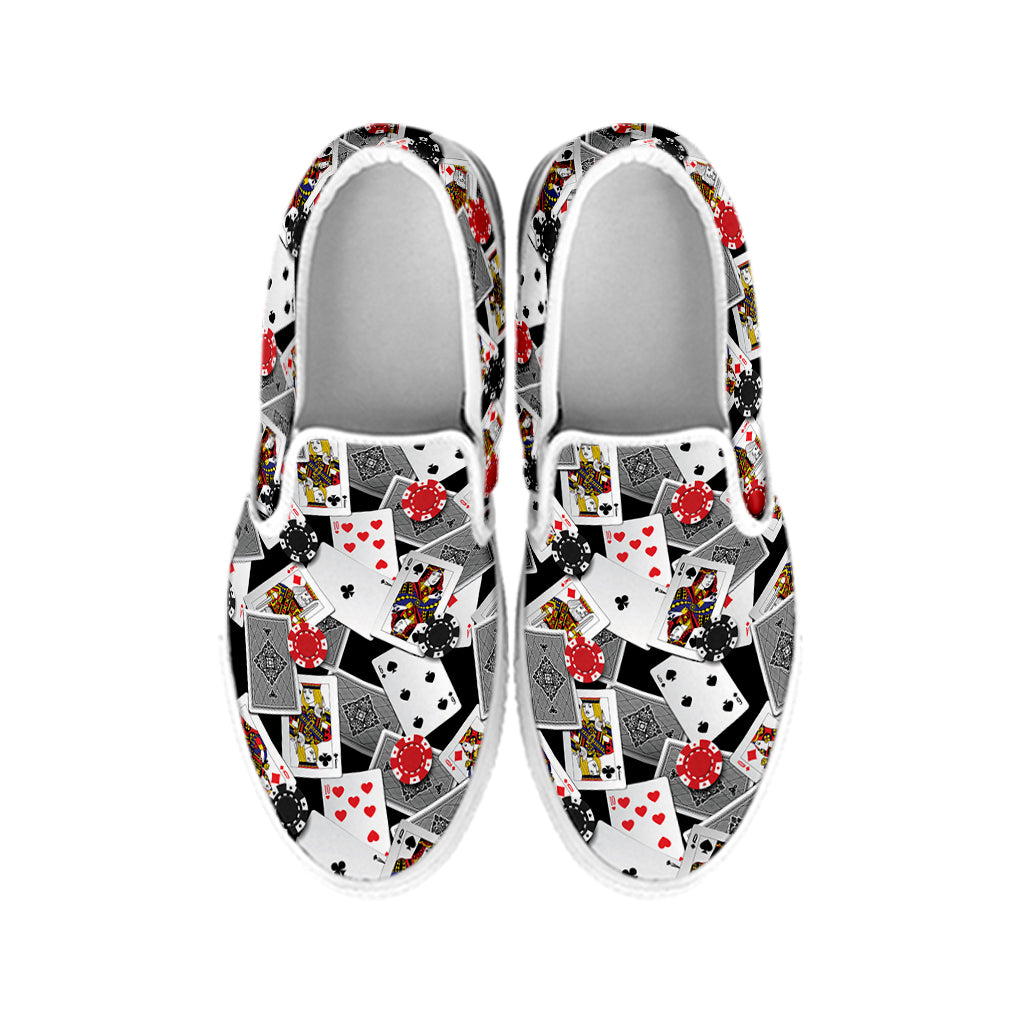 Casino Card And Chip Pattern Print White Slip On Shoes