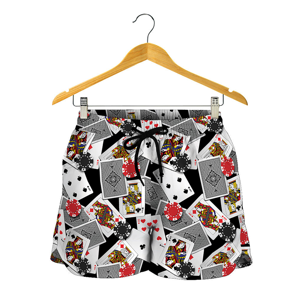 Casino Card And Chip Pattern Print Women's Shorts