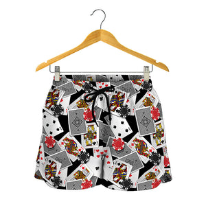 Casino Card And Chip Pattern Print Women's Shorts