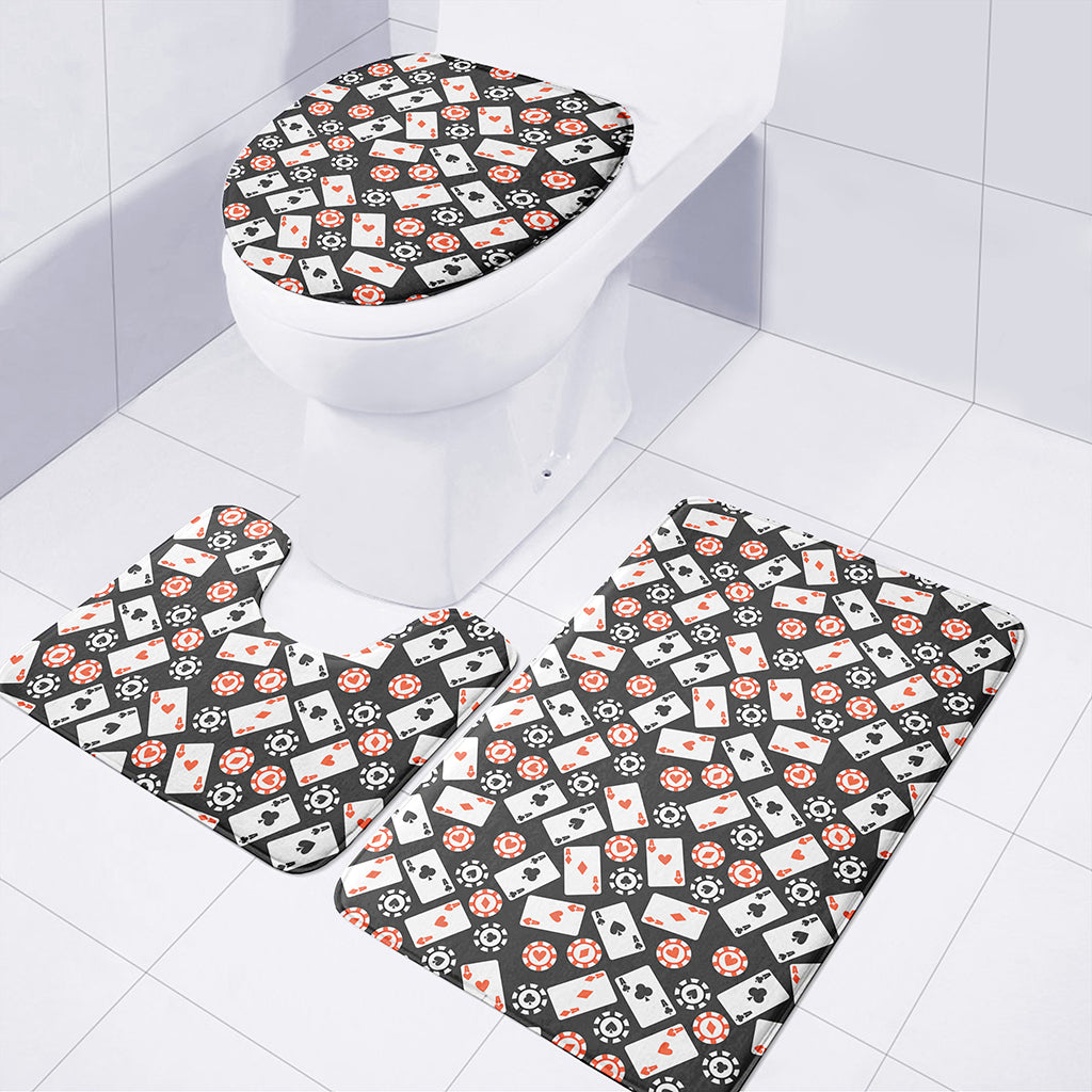 Casino Chip And Card Pattern Print 3 Piece Bath Mat Set