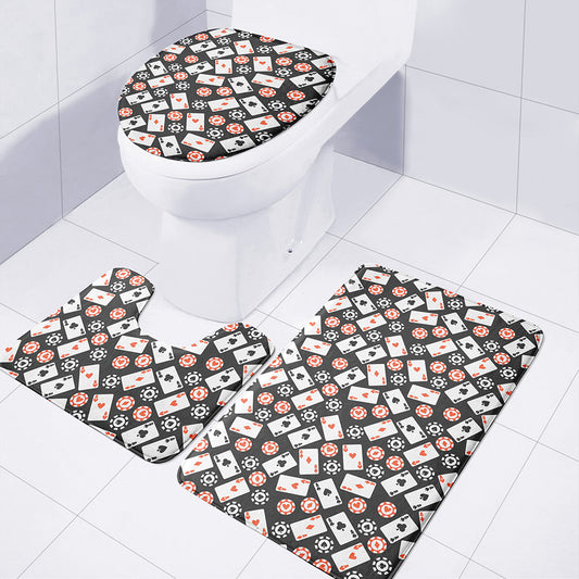 Casino Chip And Card Pattern Print 3 Piece Bath Mat Set
