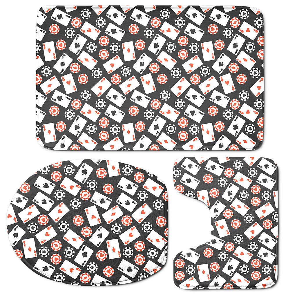 Casino Chip And Card Pattern Print 3 Piece Bath Mat Set