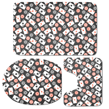 Casino Chip And Card Pattern Print 3 Piece Bath Mat Set