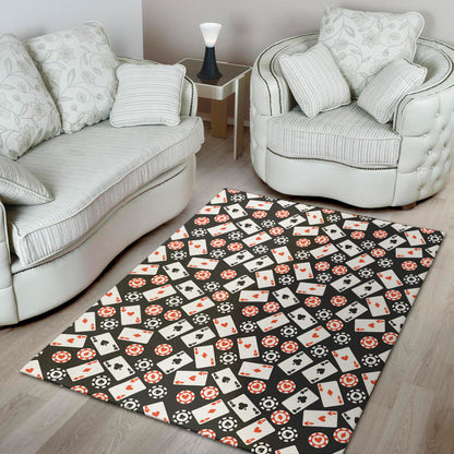 Casino Chip And Card Pattern Print Area Rug