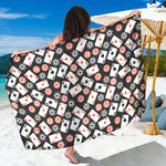 Casino Chip And Card Pattern Print Beach Sarong Wrap