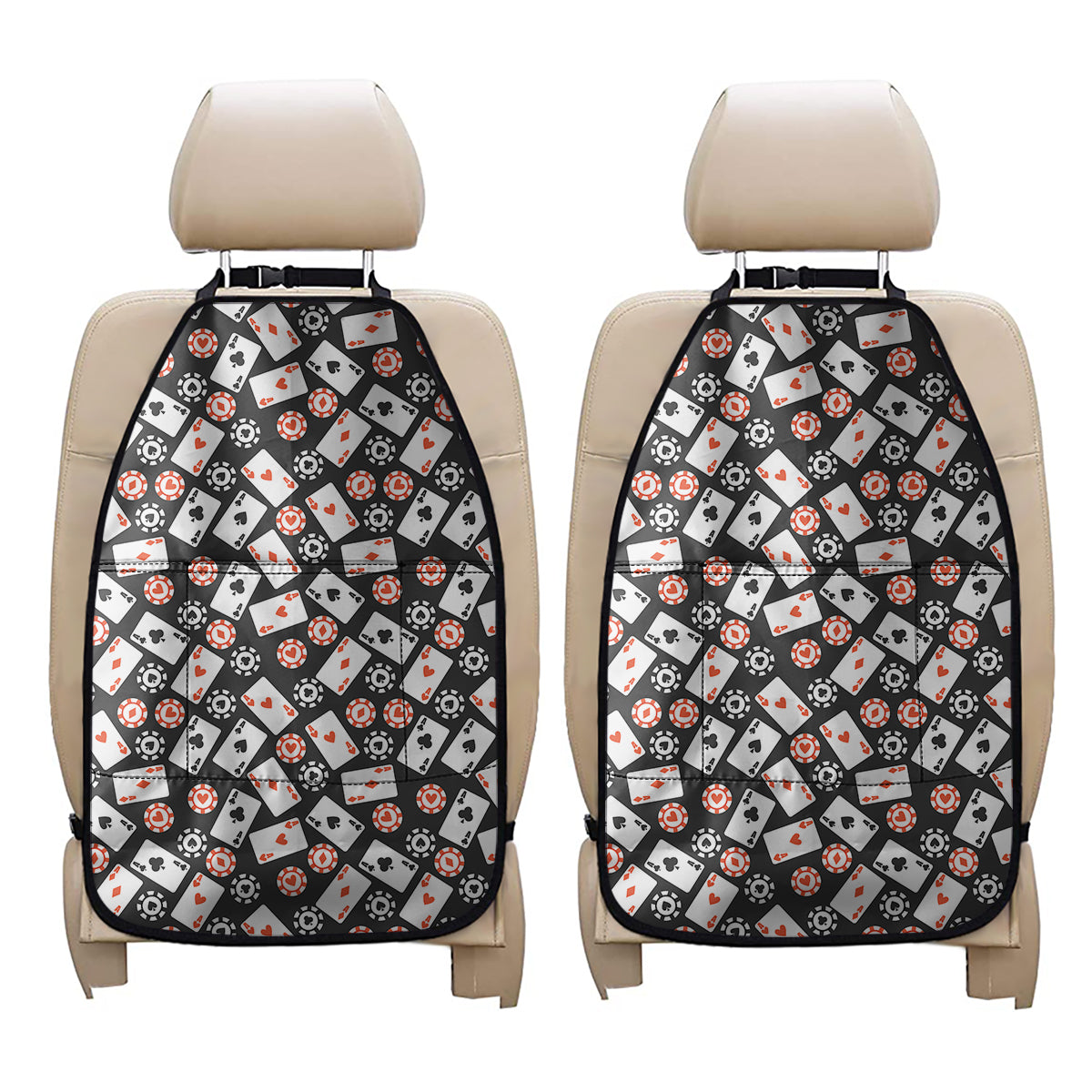 Casino Chip And Card Pattern Print Car Seat Organizers
