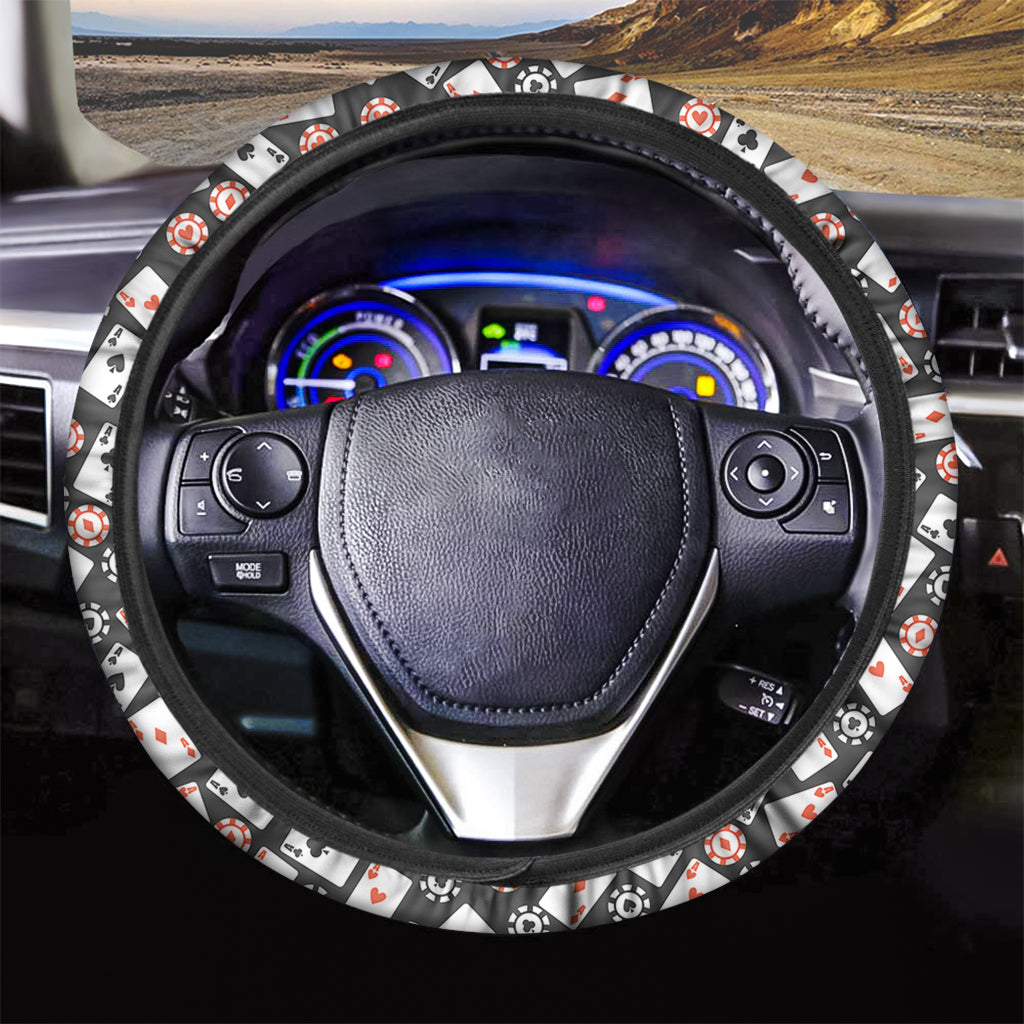 Casino Chip And Card Pattern Print Car Steering Wheel Cover