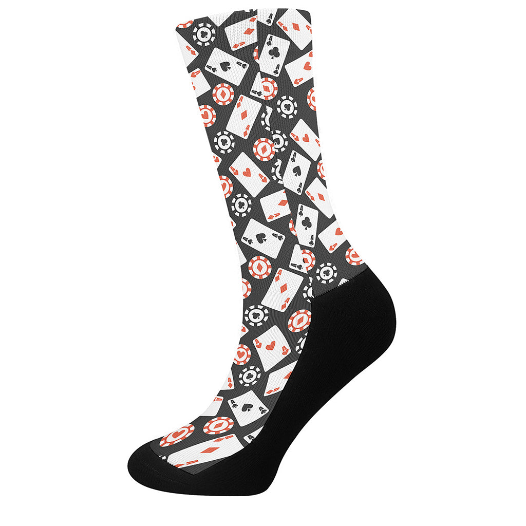 Casino Chip And Card Pattern Print Crew Socks