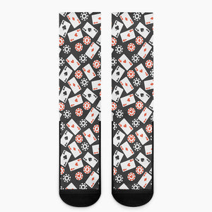 Casino Chip And Card Pattern Print Crew Socks