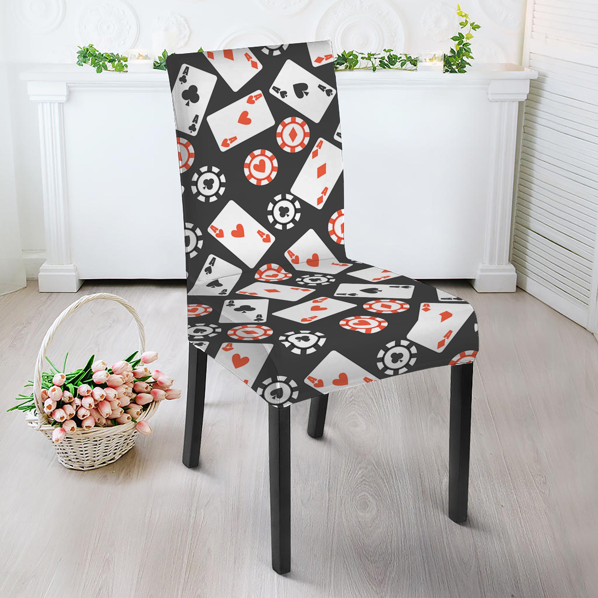Casino Chip And Card Pattern Print Dining Chair Slipcover
