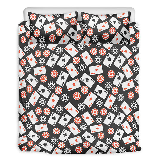 Casino Chip And Card Pattern Print Duvet Cover Bedding Set