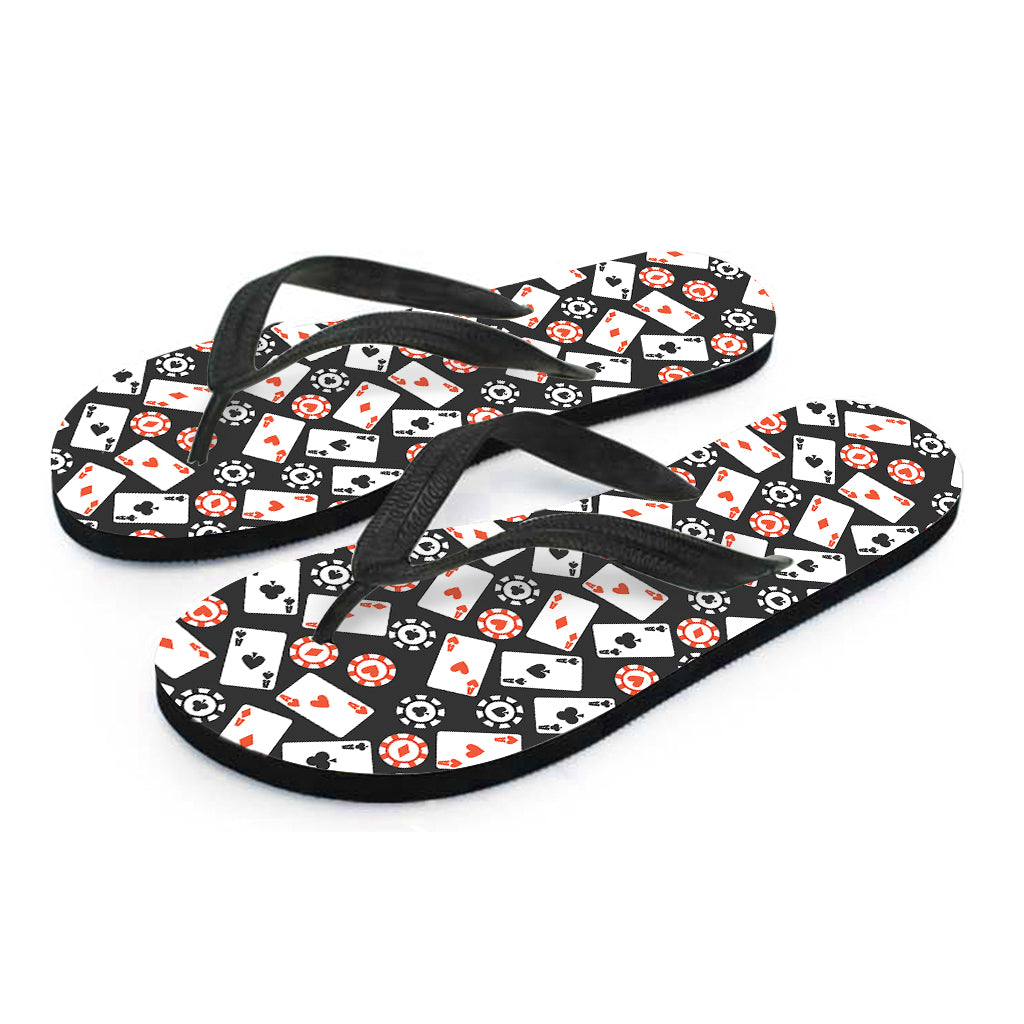 Casino Chip And Card Pattern Print Flip Flops
