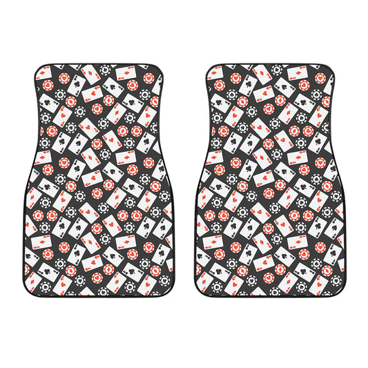 Casino Chip And Card Pattern Print Front Car Floor Mats