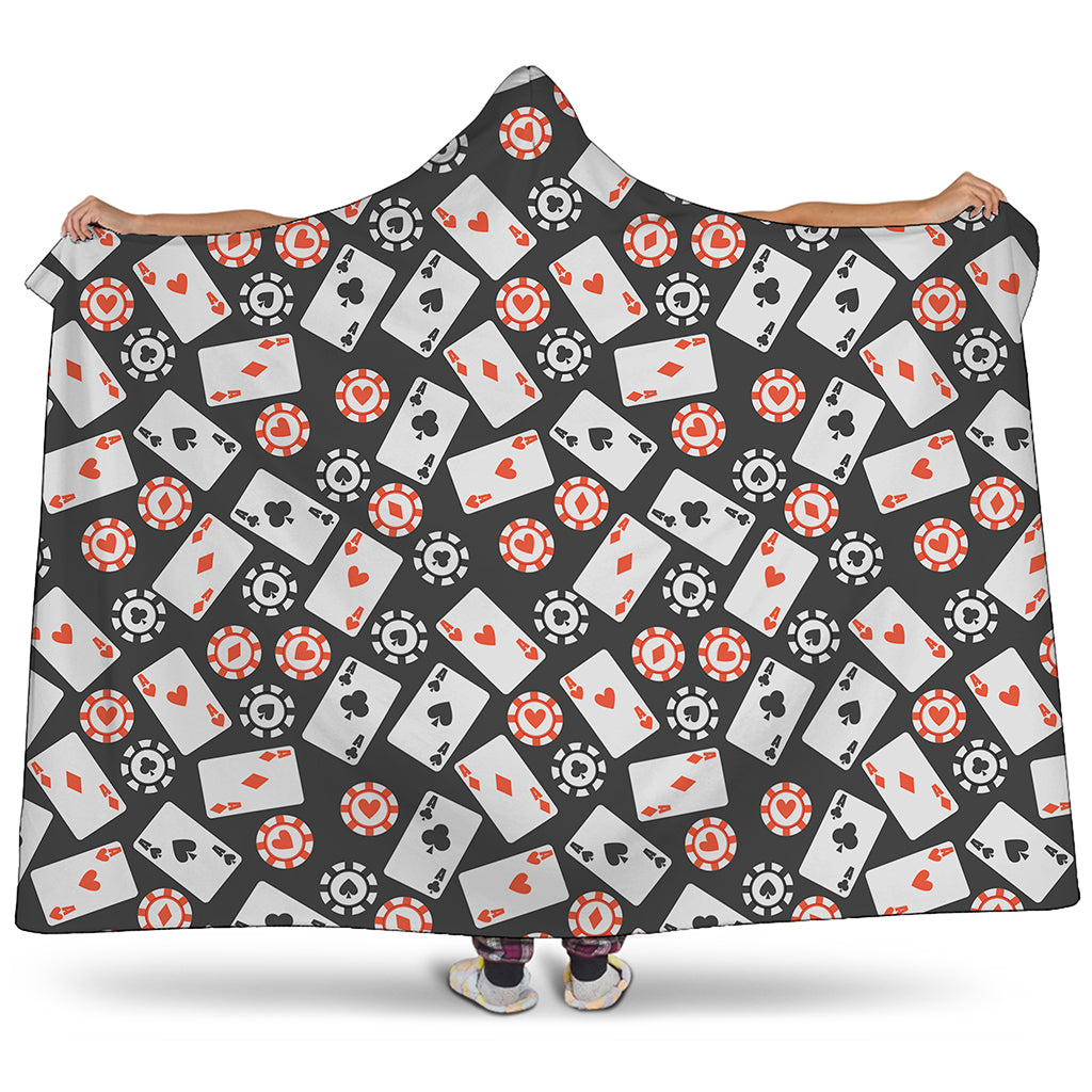 Casino Chip And Card Pattern Print Hooded Blanket