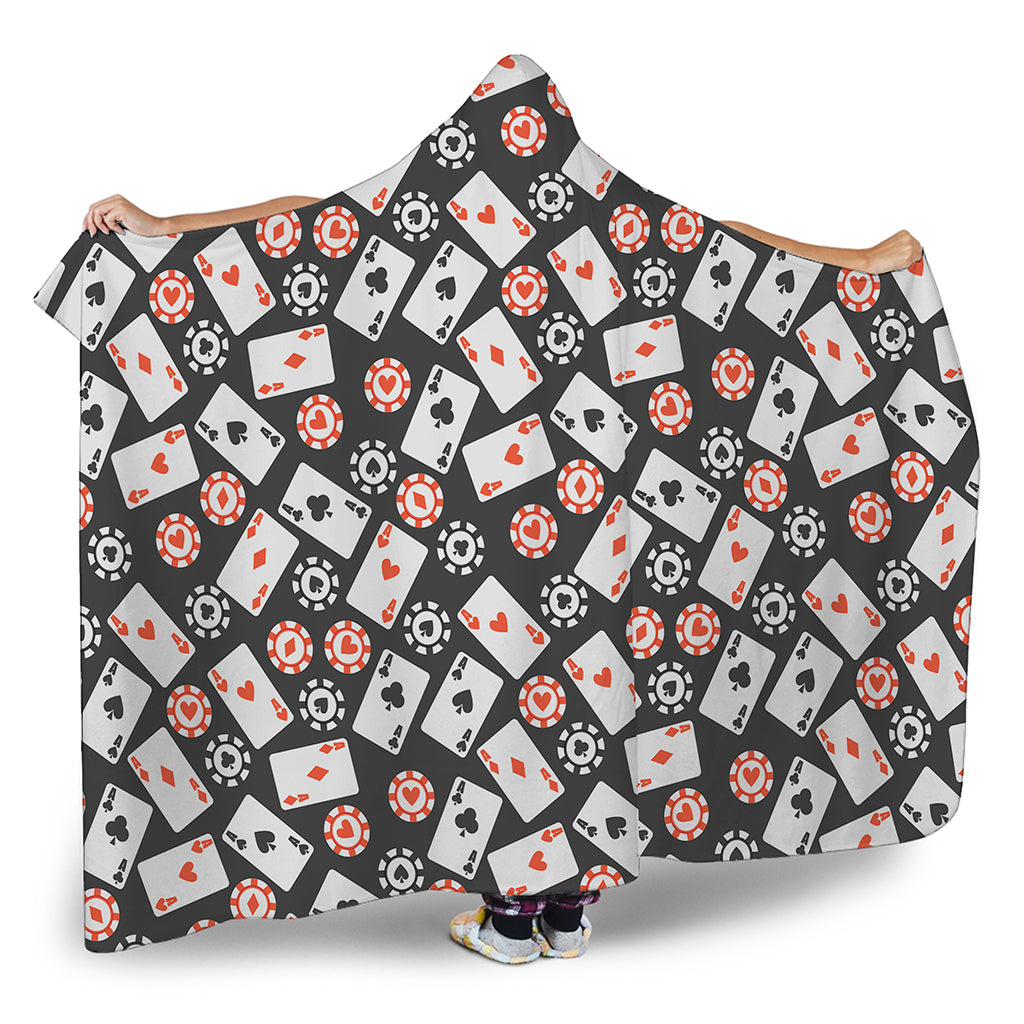Casino Chip And Card Pattern Print Hooded Blanket