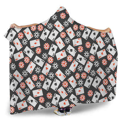 Casino Chip And Card Pattern Print Hooded Blanket
