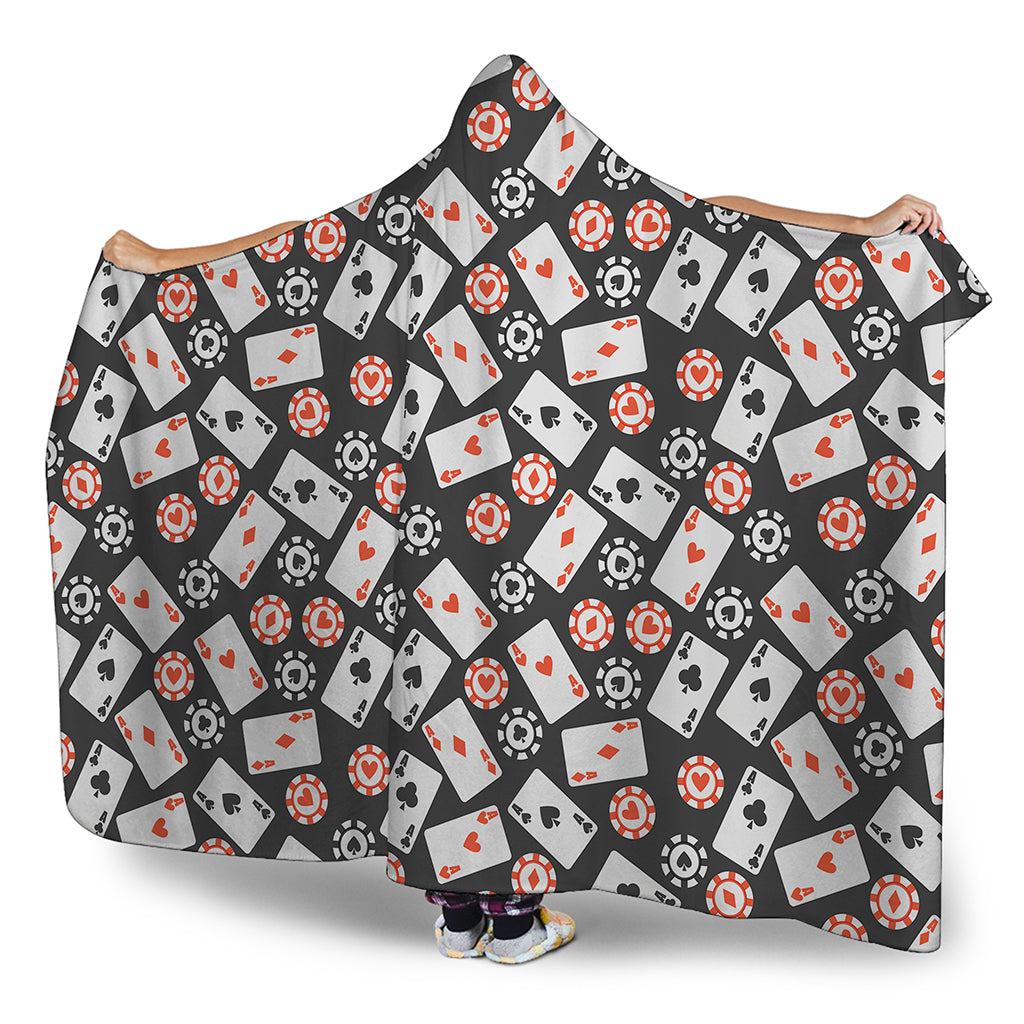 Casino Chip And Card Pattern Print Hooded Blanket