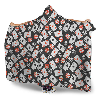 Casino Chip And Card Pattern Print Hooded Blanket