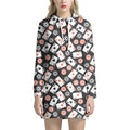 Casino Chip And Card Pattern Print Pullover Hoodie Dress