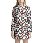 Casino Chip And Card Pattern Print Hoodie Dress