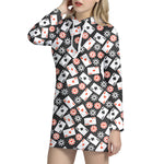 Casino Chip And Card Pattern Print Hoodie Dress