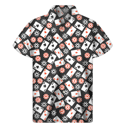Casino Chip And Card Pattern Print Men's Short Sleeve Shirt