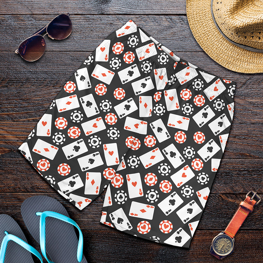 Casino Chip And Card Pattern Print Men's Shorts