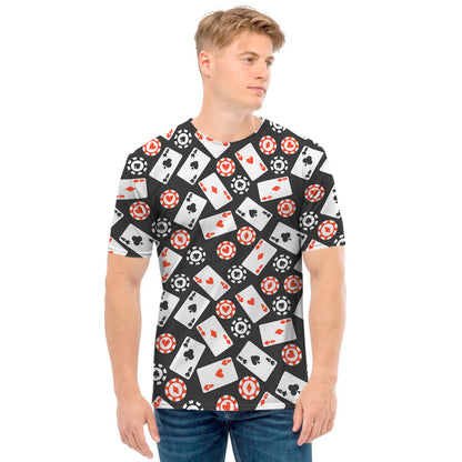 Casino Chip And Card Pattern Print Men's T-Shirt