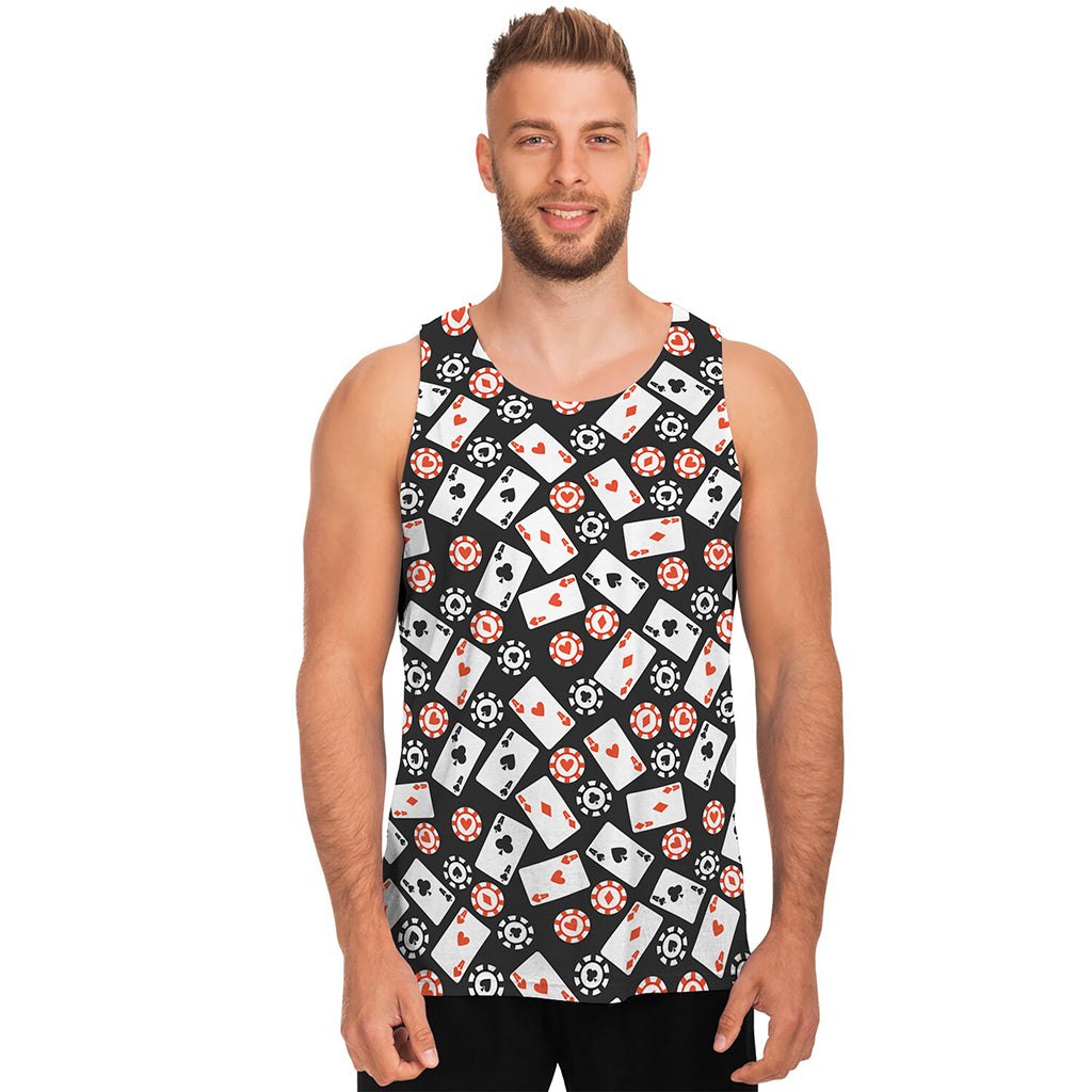 Casino Chip And Card Pattern Print Men's Tank Top