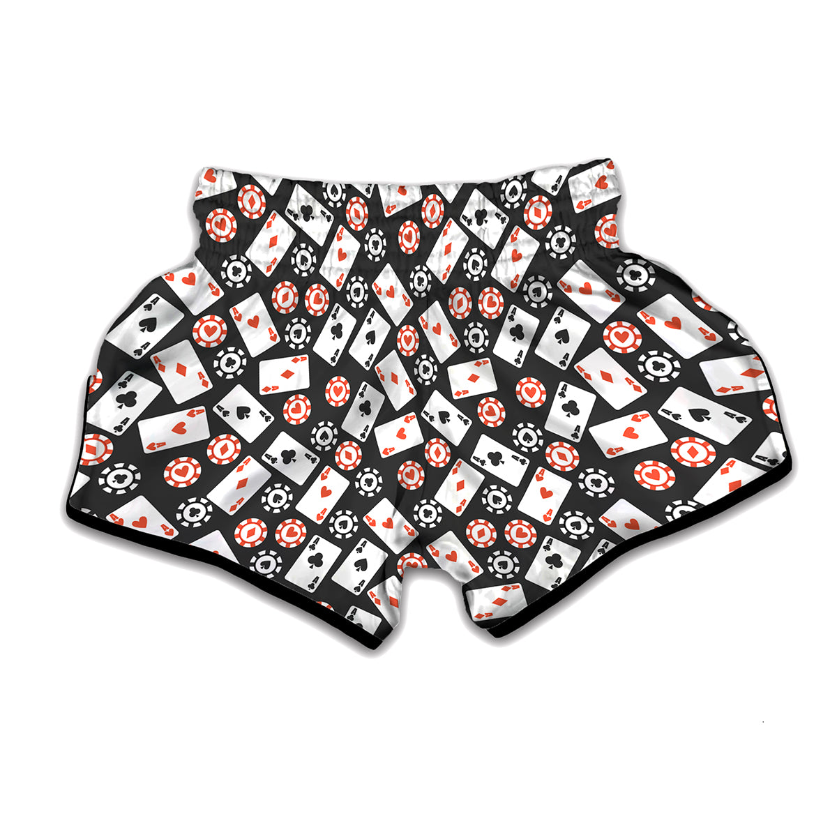 Casino Chip And Card Pattern Print Muay Thai Boxing Shorts