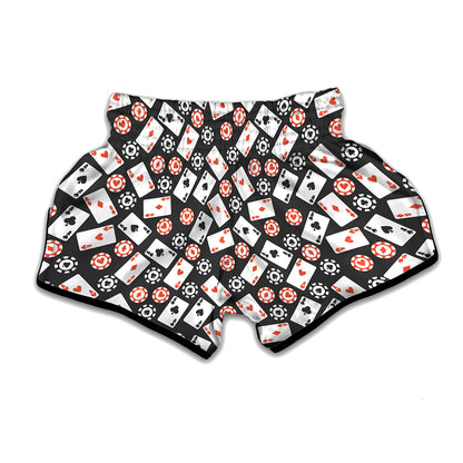 Casino Chip And Card Pattern Print Muay Thai Boxing Shorts