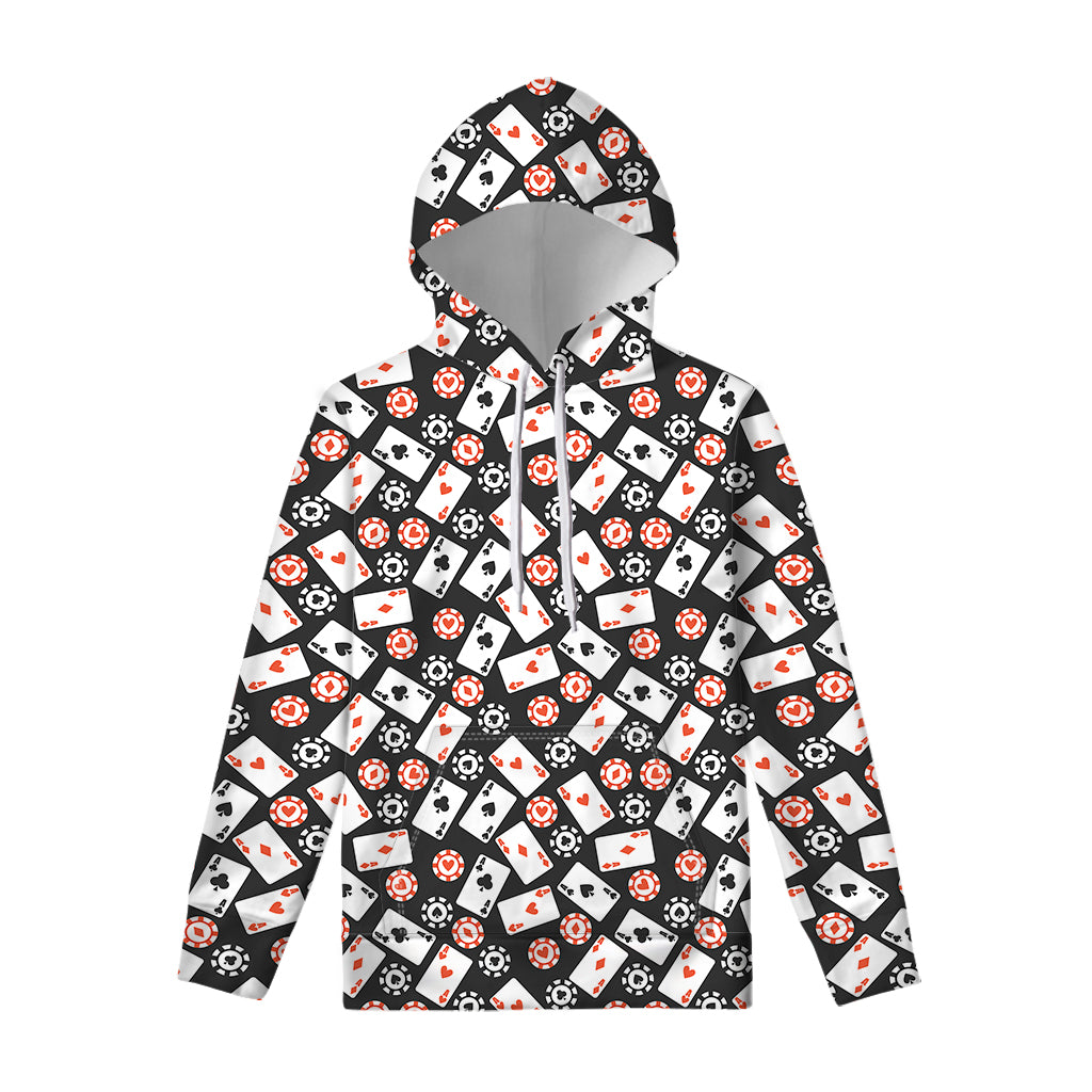 Casino Chip And Card Pattern Print Pullover Hoodie