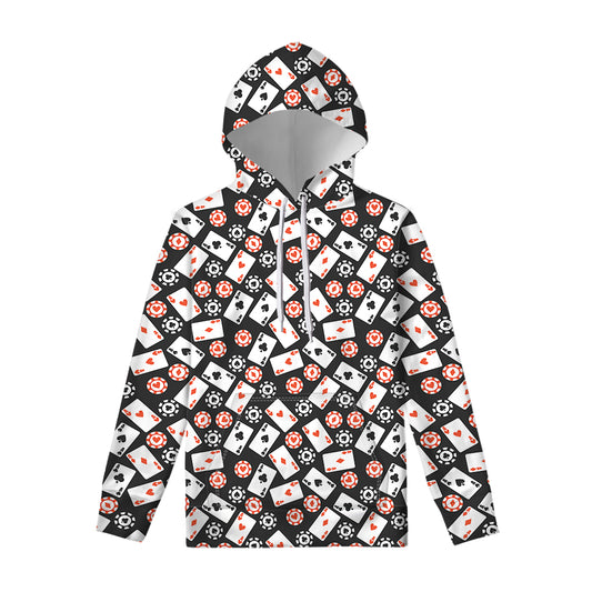 Casino Chip And Card Pattern Print Pullover Hoodie