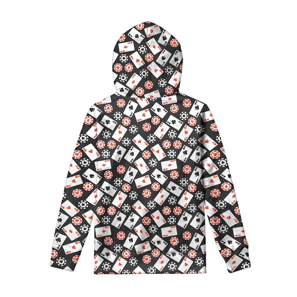 Casino Chip And Card Pattern Print Pullover Hoodie