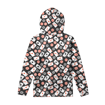 Casino Chip And Card Pattern Print Pullover Hoodie