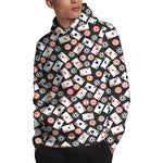Casino Chip And Card Pattern Print Pullover Hoodie