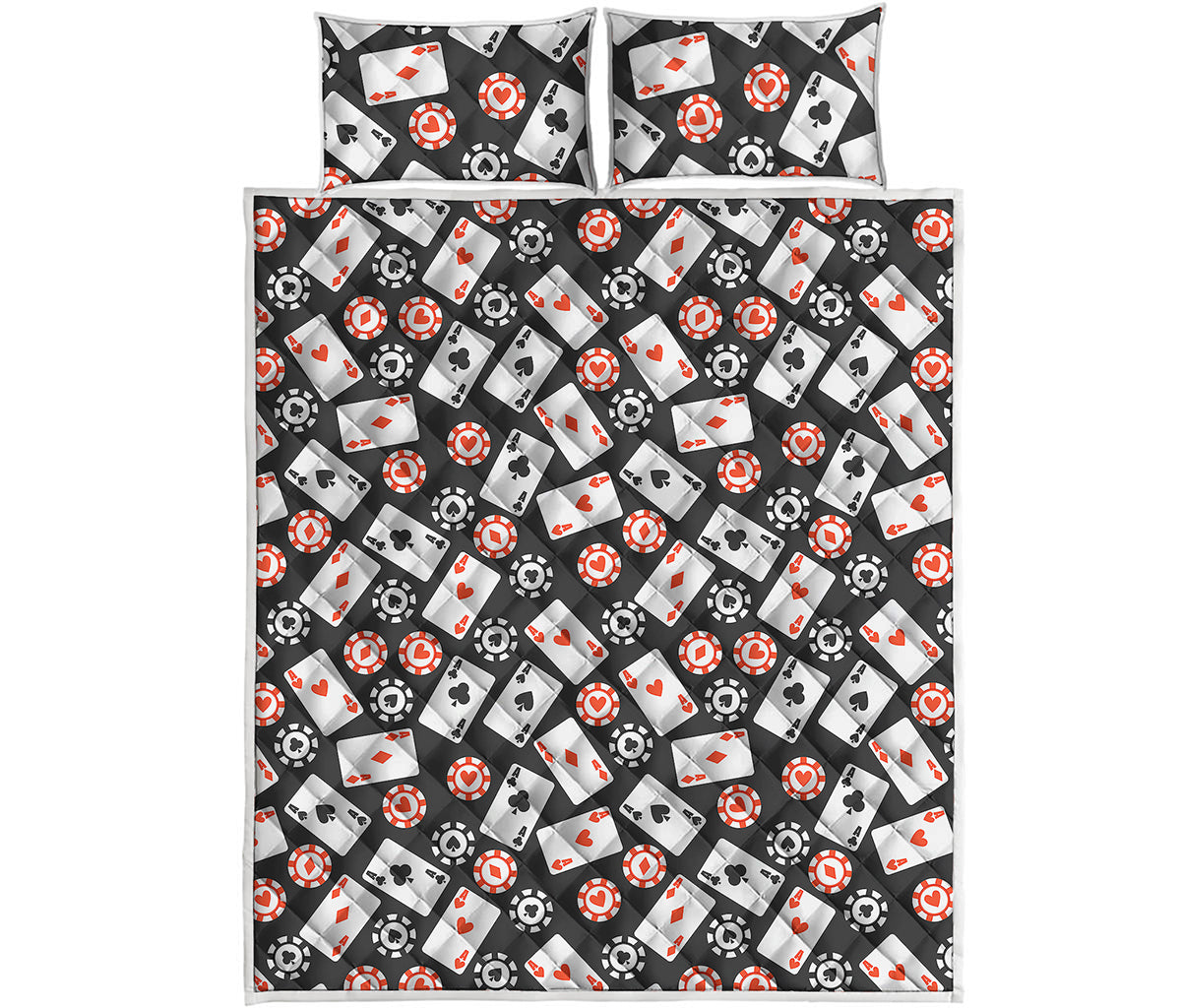 Casino Chip And Card Pattern Print Quilt Bed Set