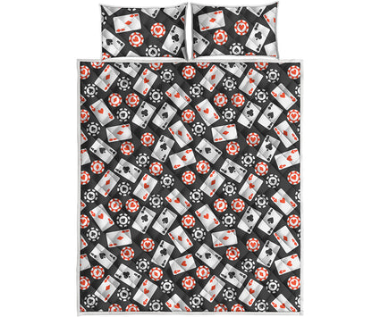 Casino Chip And Card Pattern Print Quilt Bed Set