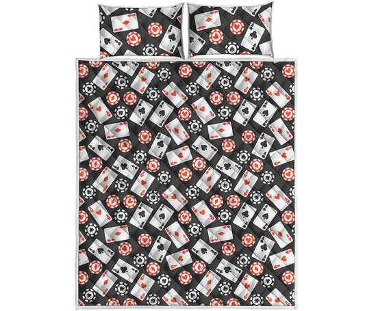Casino Chip And Card Pattern Print Quilt Bed Set