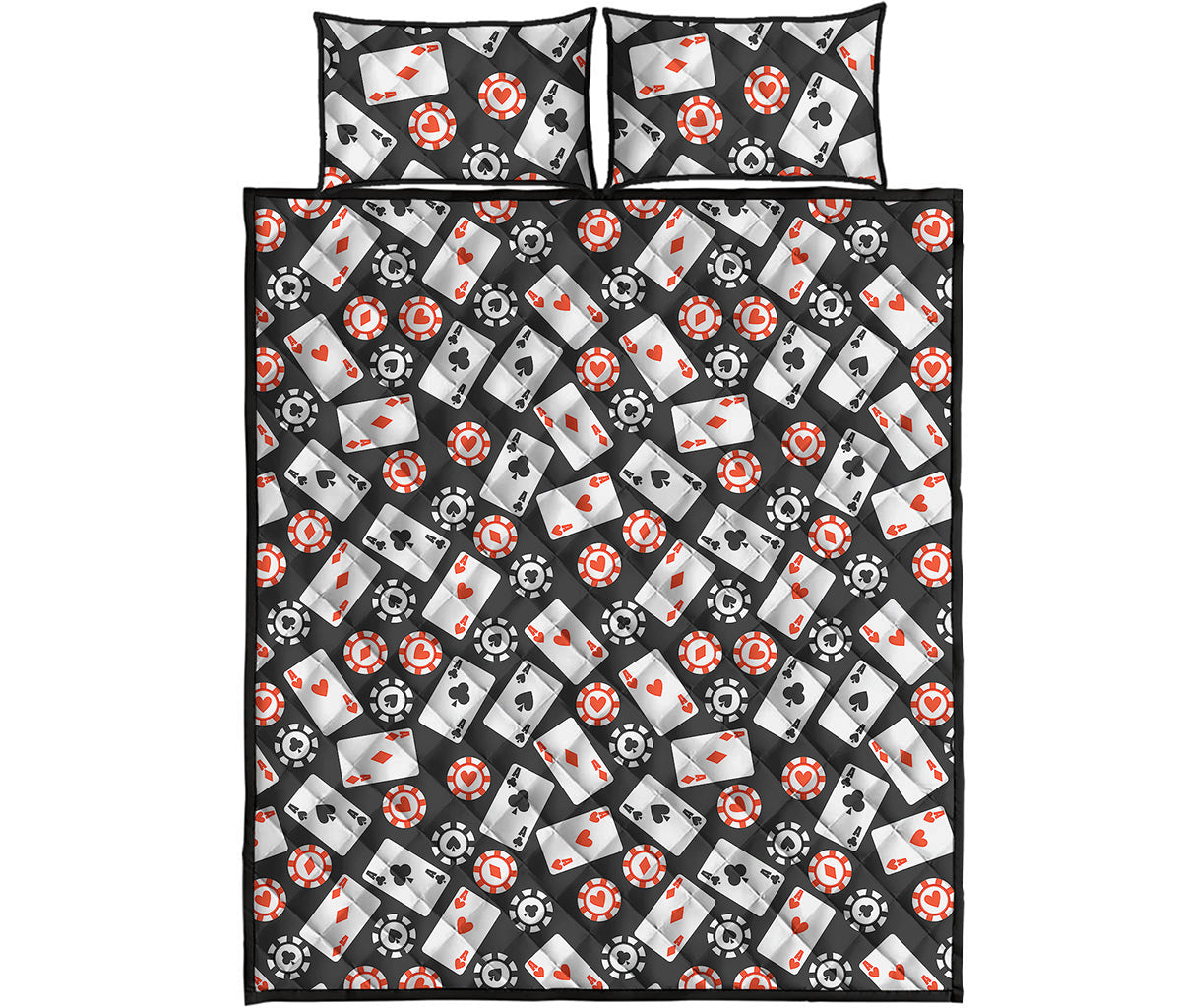 Casino Chip And Card Pattern Print Quilt Bed Set