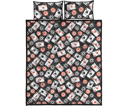 Casino Chip And Card Pattern Print Quilt Bed Set