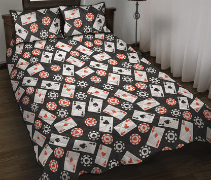 Casino Chip And Card Pattern Print Quilt Bed Set