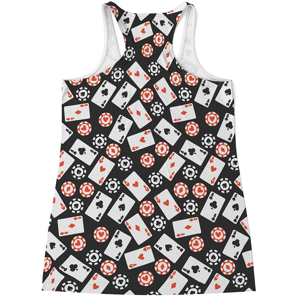 Casino Chip And Card Pattern Print Women's Racerback Tank Top