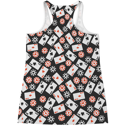 Casino Chip And Card Pattern Print Women's Racerback Tank Top