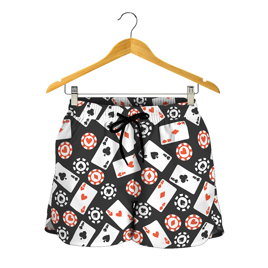 Casino Chip And Card Pattern Print Women's Shorts