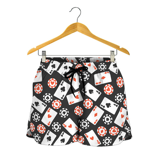 Casino Chip And Card Pattern Print Women's Shorts