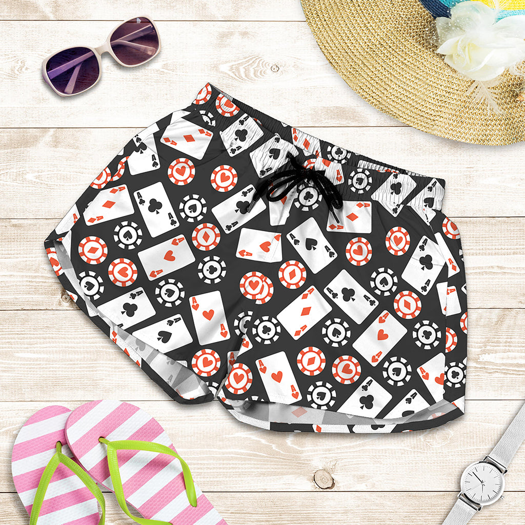 Casino Chip And Card Pattern Print Women's Shorts